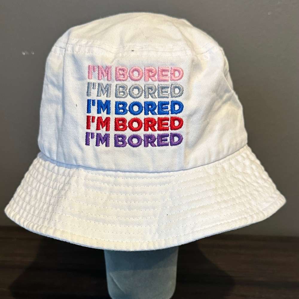 White Bucket Hat with Multicolor Embroidery